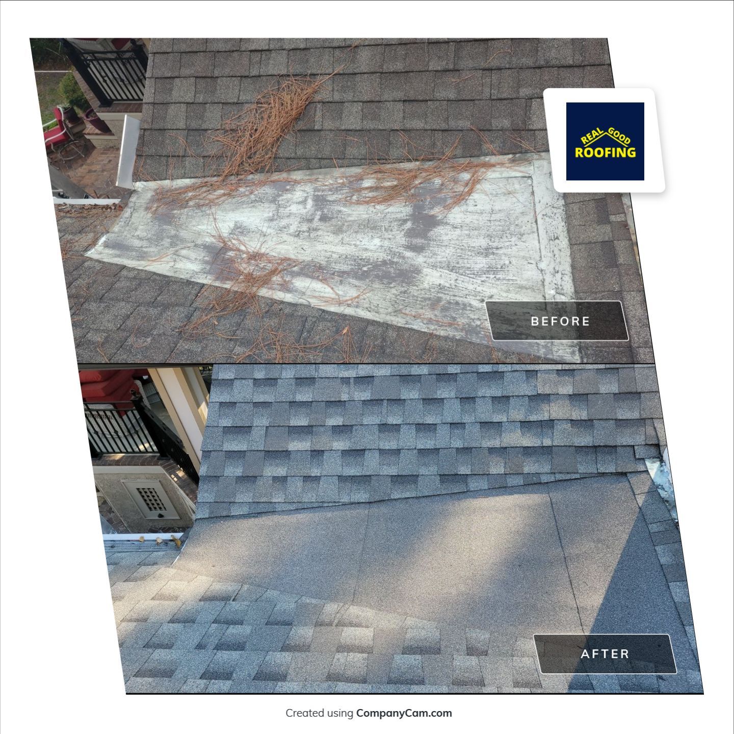 Roof before and after - Real Good Roofing, serving Pooler