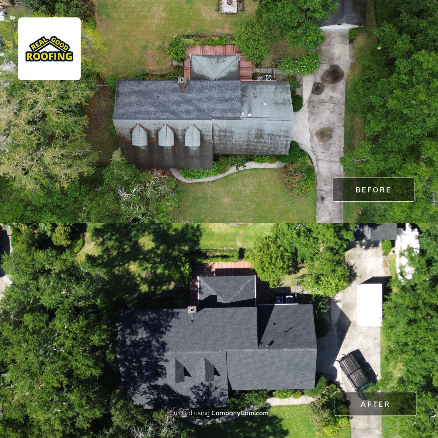 Roof before and after - Real Good Roofing, serving Guyton