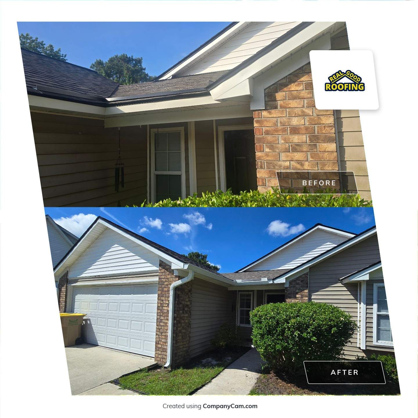 Roof before and after - Real Good Roofing, serving Pooler